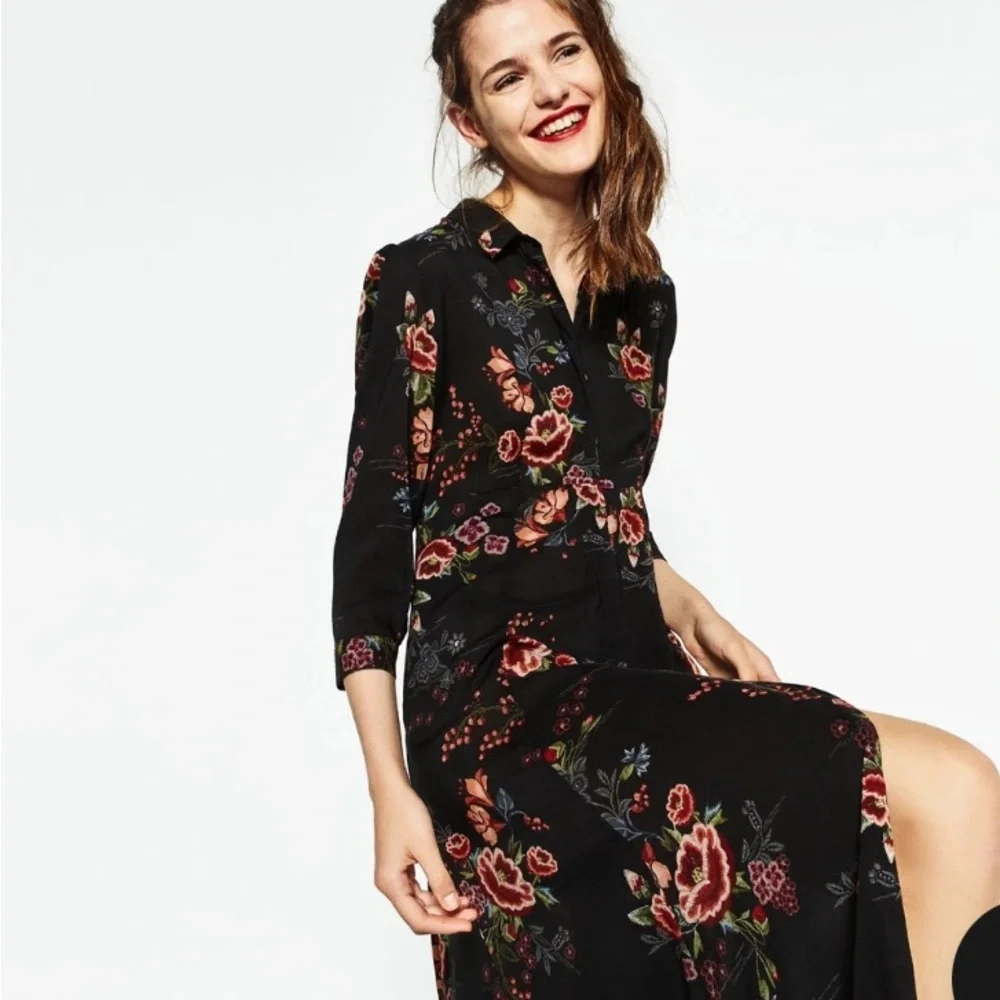 NWOT Elegant Zara trafaluc collection Multicolor Floral Long Sleeve Dress in XS - Picture 9 of 15